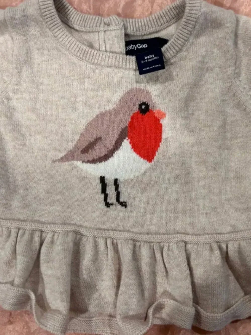 LOT OF 3 BABY GAP TOPS FLORAL BOHO TUNIC BIRD SWEATER BEIGE CARDIGAN 0-3 3-6 MO
